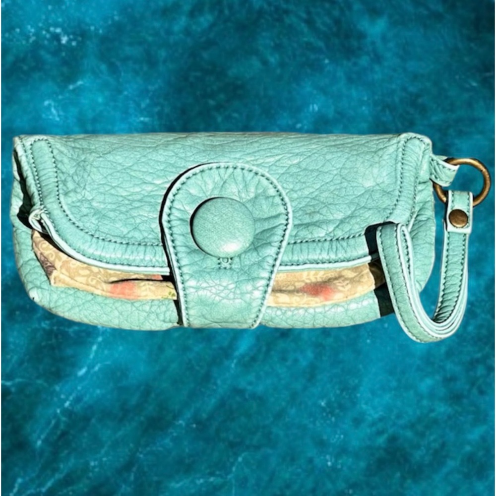 - NICA Seafoam Pebbled Leather Foldover Wristlet! EUC!